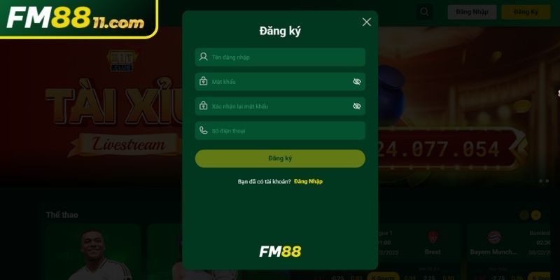 Đăng Ký FM88 2 Hoàn tất điền thông tin tại form đăng ký FM88