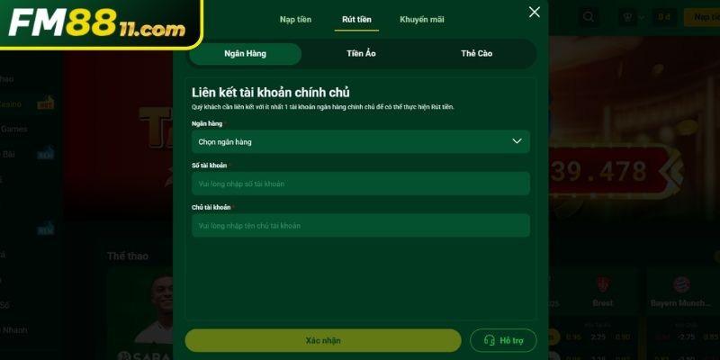 Rút Tiền FM88 2 Rút tiền tại FM88 qua ngân hàng